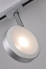 Moderner runder LED-Spot in Silber mit weißem Diffusor für Schienensystem-Beleuchtung