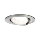 Round adjustable recessed spotlight in brushed stainless steel for modern LED lighting.