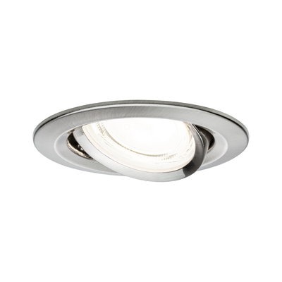 Round adjustable recessed spotlight in brushed stainless steel for modern LED lighting.