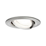 Round adjustable recessed spotlight in brushed stainless steel for modern LED lighting.