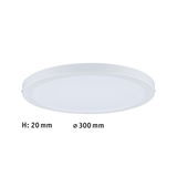Flat round white LED ceiling light with 300 mm diameter and 20 mm height for modern lighting solutions