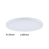 Flat round white LED ceiling light with 300 mm diameter and 20 mm height for modern lighting solutions