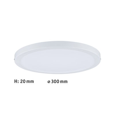 Flat round white LED ceiling light with 300 mm diameter and 20 mm height for modern lighting solutions