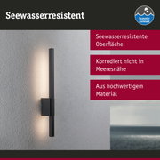 Schwarze LED-Wandleuchte mit seewasserresistenter Oberfläche für Außenbereiche am Meer