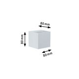 Weißer quadratischer Würfel aus Metall mit 80 mm Kantenlänge, Produktmaß für LED-Beleuchtung