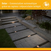 Solar Encastré de sol LED Sorea Capteur crépusculaire IP67 carré 200x100mm 2200K 0,3W 14lm 3,7V Acier brossé ABS/Polycarbonate/Acier inoxydable