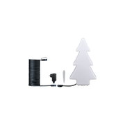 Sapin de Noël LED blanc en plastique avec câble noir et piquet pour éclairage extérieur