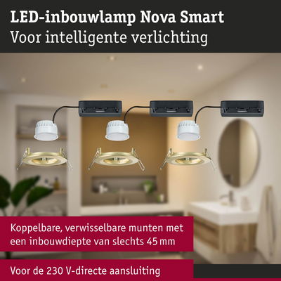 LED-inbouwlamp Nova Smart met gouden rand en 45 mm inbouwdiepte voor intelligente verlichting