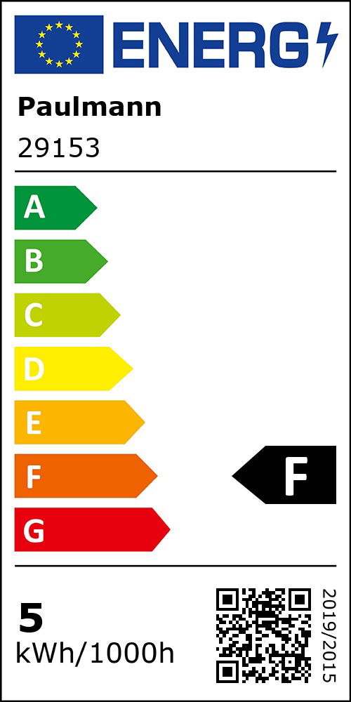 Energieeffizienzlabel Paulmann 29153 mit Bewertung F und 5 kWh pro 1000 Stunden Verbrauch