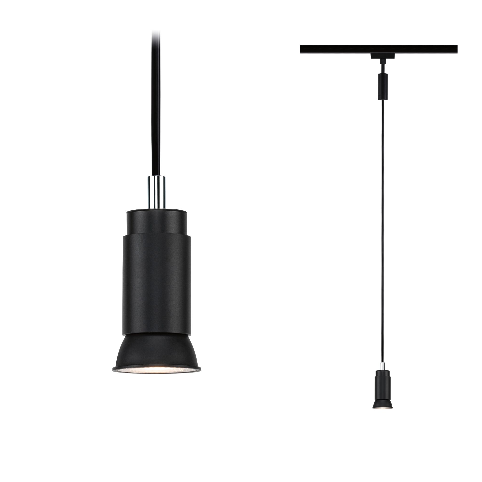 Schwarze LED-Pendelleuchte aus Metall mit schmalem Design und dimmbarem Licht für moderne Innenräume