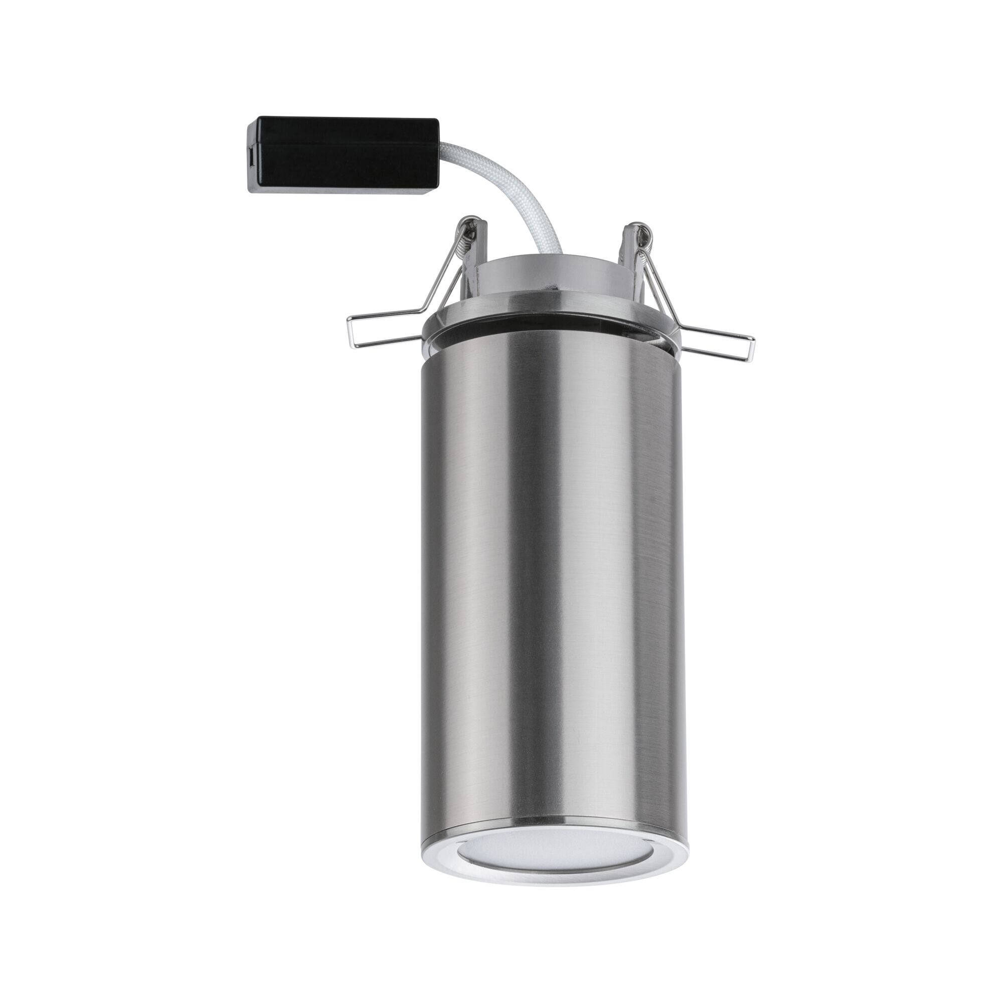 Stainless steel recessed spotlight with round design and white diffuser for modern LED ceiling lighting