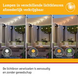 Drie buitenlampen in neutraal wit, warm wit en goud licht met insectvriendelijke LED-verlichting