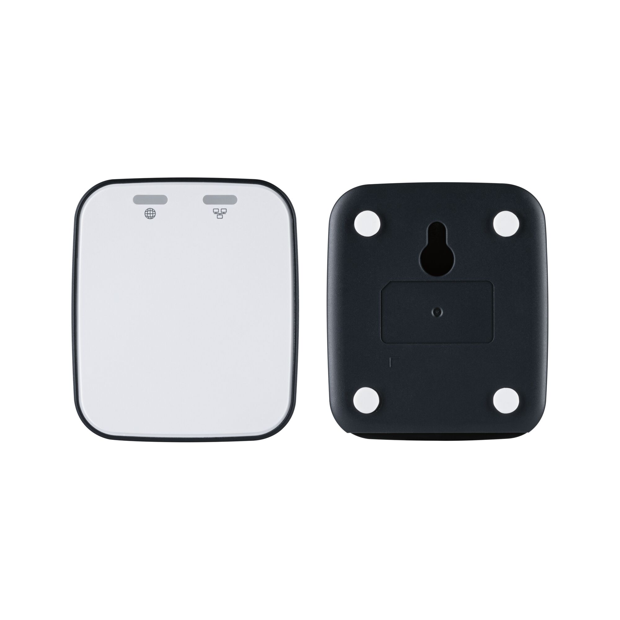 Appareil réseau compact blanc et noir avec voyants LED pour internet et LAN, design moderne
