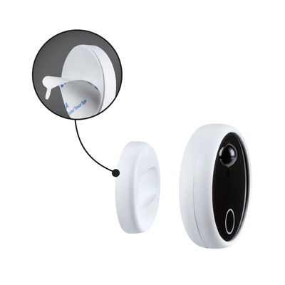 White oval motion sensor with black front and adhesive back for easy installation and smart lighting