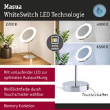 Masua LED-Tischlampe mit WhiteSwitch-Technologie und einstellbarer Weißlichtfarbe in Chrom.