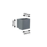 Grey square metal wall light housing measuring 100x100x93 mm for LED lighting fixtures