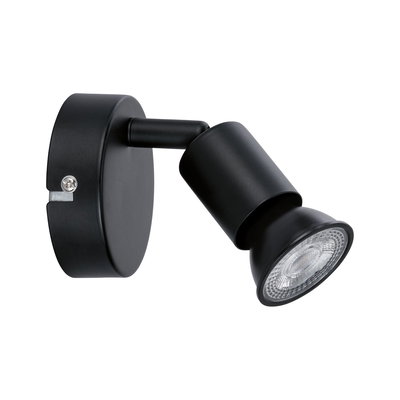 Black metal LED wall spotlight with adjustable head for focused lighting in rooms