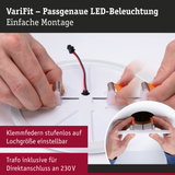 Weiße LED-Deckenleuchte mit verstellbaren Klemmfedern für einfache Montage und 230V Direktanschluss