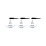 Trois spots encastrés blancs avec câble noir et douille GU10 pour ampoules LED.