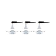 Trois ampoules LED GU10 blanches avec supports noirs et cadres encastrés pour spots LED