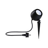 Black LED garden spotlight with ground spike and cable for outdoor lighting and garden decoration