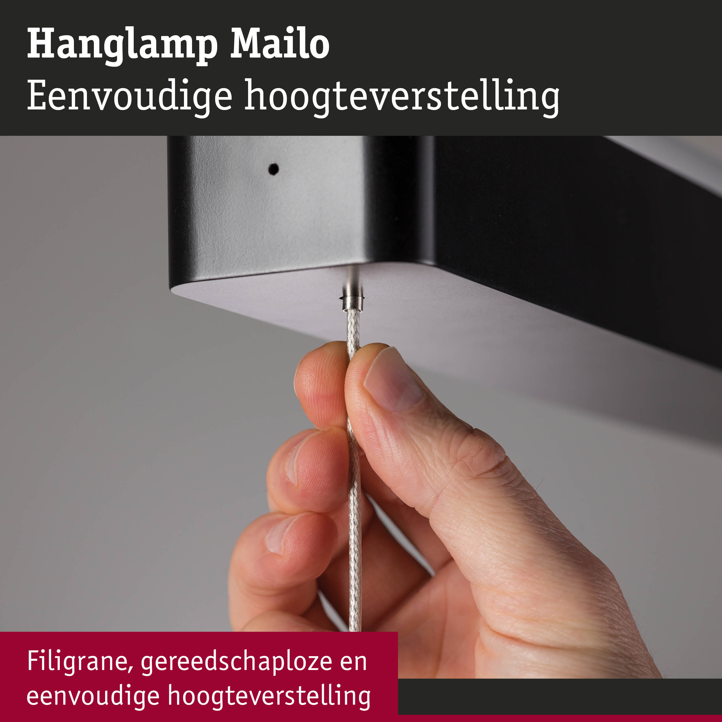 Zwarte metalen hanglamp Mailo met eenvoudige hoogteverstelling en zilveren kabeltrek