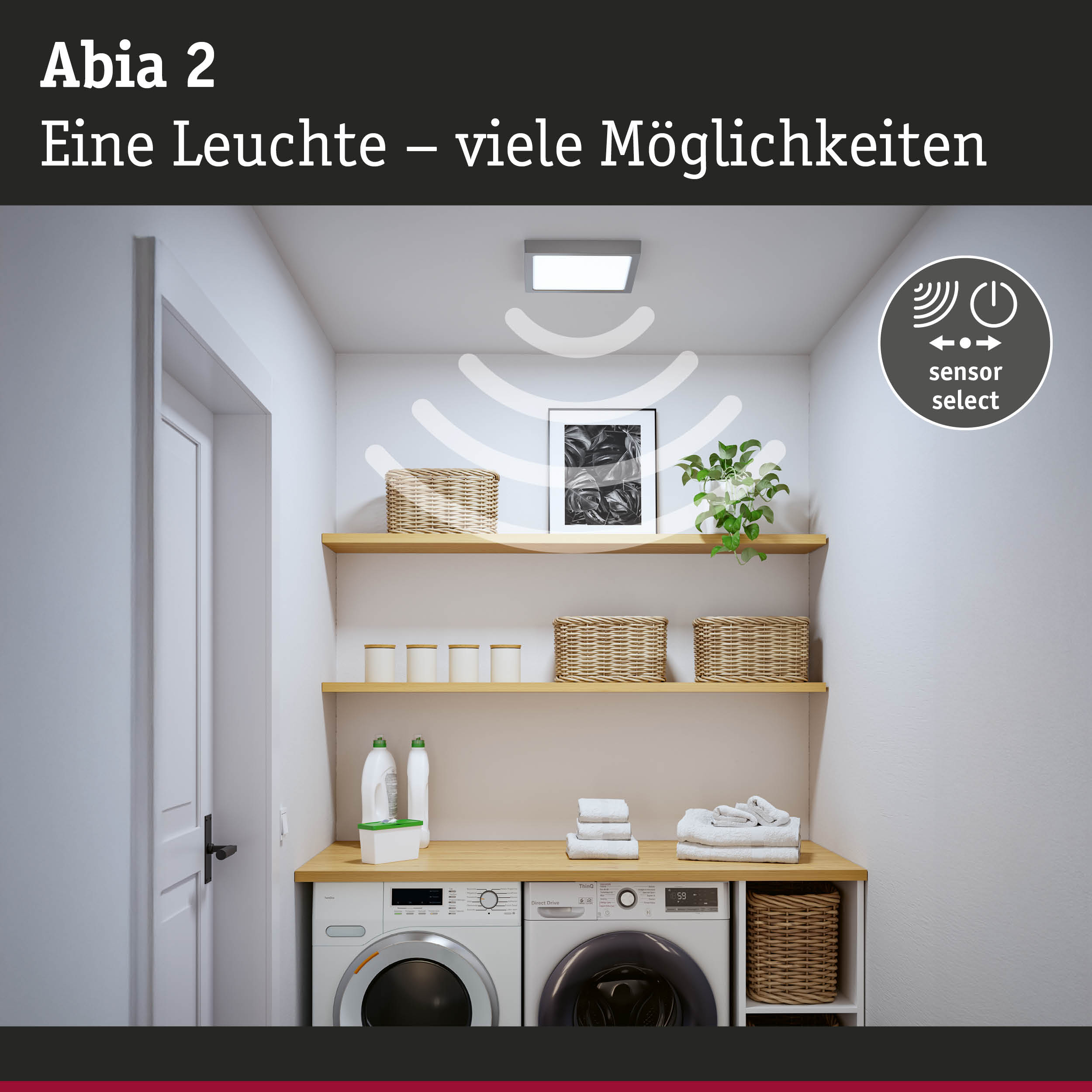 Abia 2 LED-Deckenleuchte in Weiß mit Sensorfunktion für effiziente Raumbeleuchtung im Waschraum
