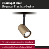 URail Spot Luxe Strahler in mattem Gold mit schwarzem Halter für elegantes Premium-Design