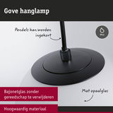 Zwarte Gove hanglamp met mat opaalglas, IP44, pendel inkortbaar zonder gereedschap