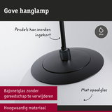 Zwarte Gove hanglamp met mat opaalglas, IP44, pendel inkortbaar zonder gereedschap