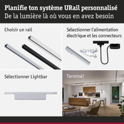 Système de rail URail modulaire en aluminium noir et blanc pour éclairage LED flexible.