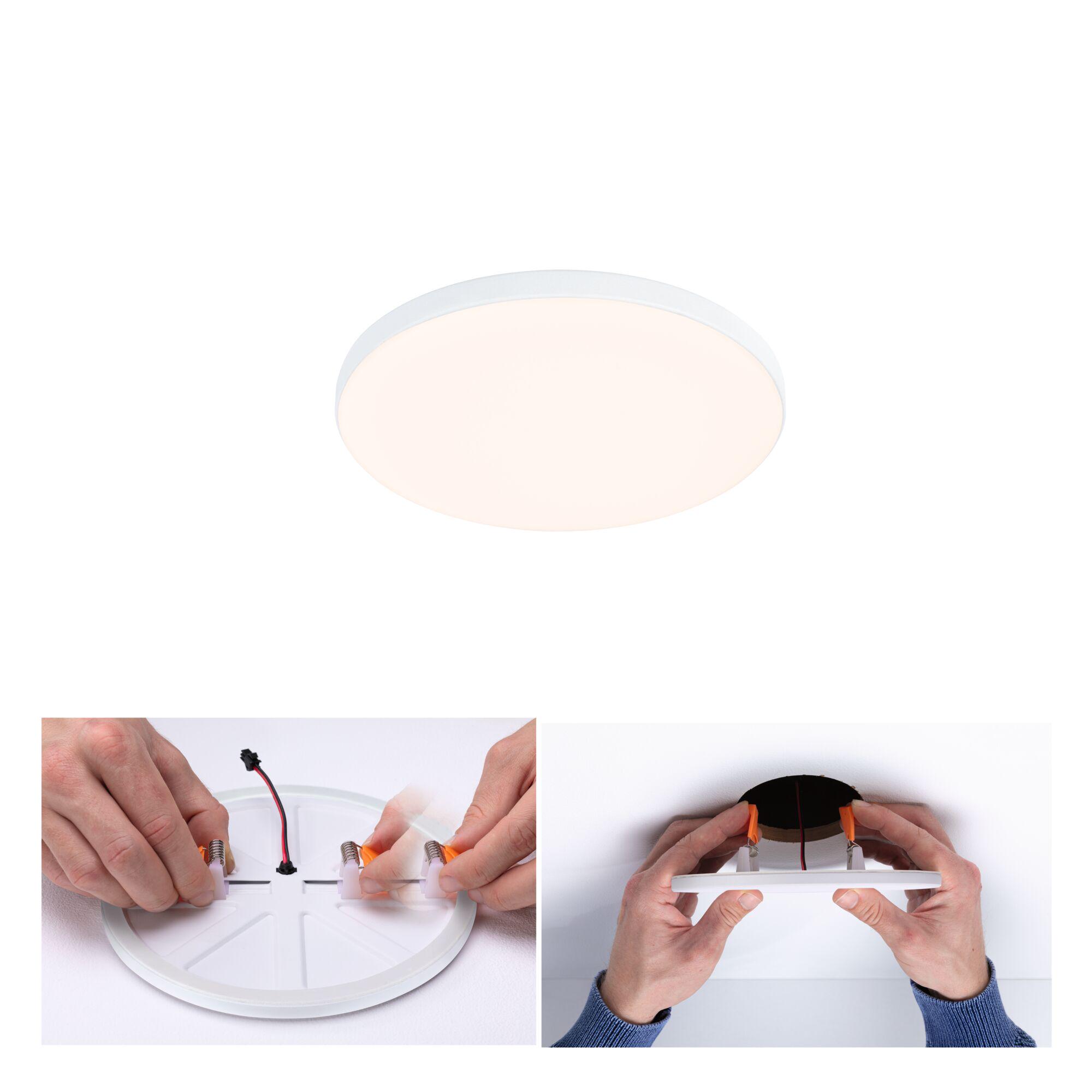 VariFit LED Vestavný panel Veluna Edge IP44 kulaté 120mm 8,5W 650lm 3000K Bílá Runde weiße LED-Deckenleuchte aus Kunststoff mit Montageclips und elektrischer Verkabelung