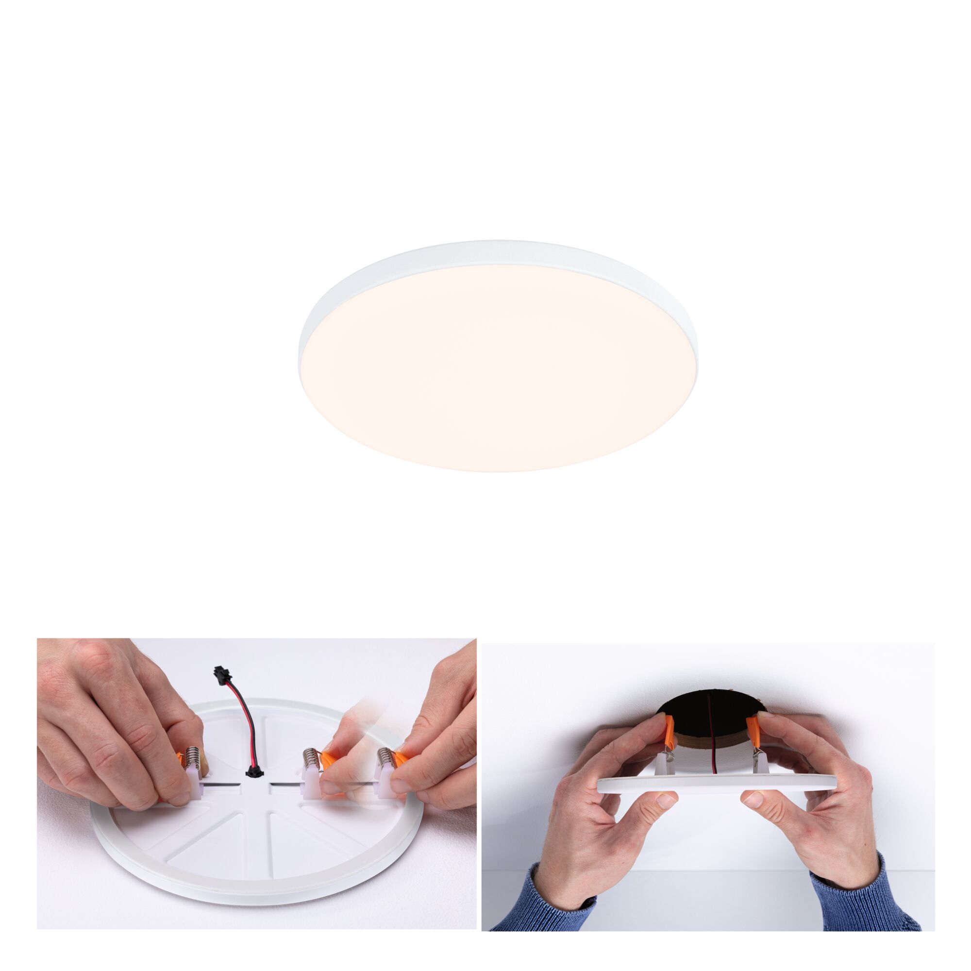 VariFit Panneau encastré LED Veluna Edge IP44 rond 120mm 8,5W 650lm 3000K Blanc Plafonnier LED rond blanc en plastique avec clips de montage et câblage électrique