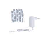 White LED strip light with power adapter for flexible indoor lighting solutions