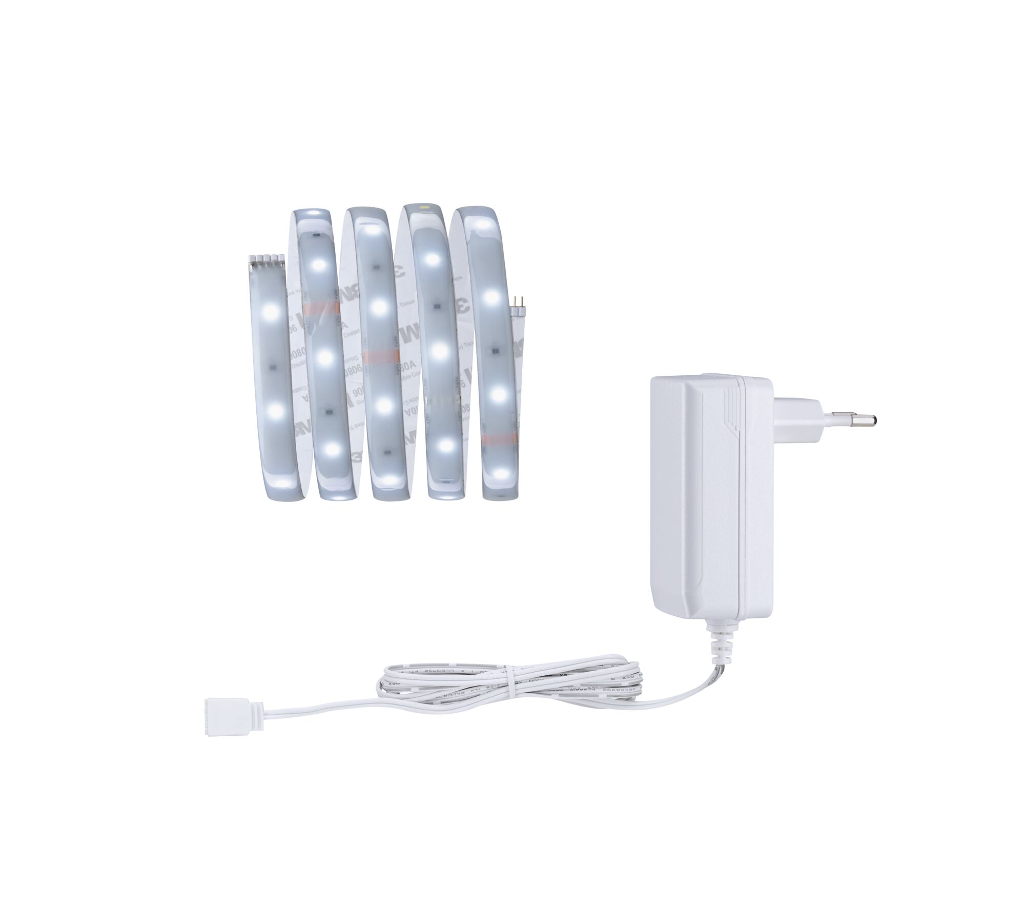 Weiße LED-Lichtleiste mit Netzteil für flexible Beleuchtungslösungen im Innenbereich