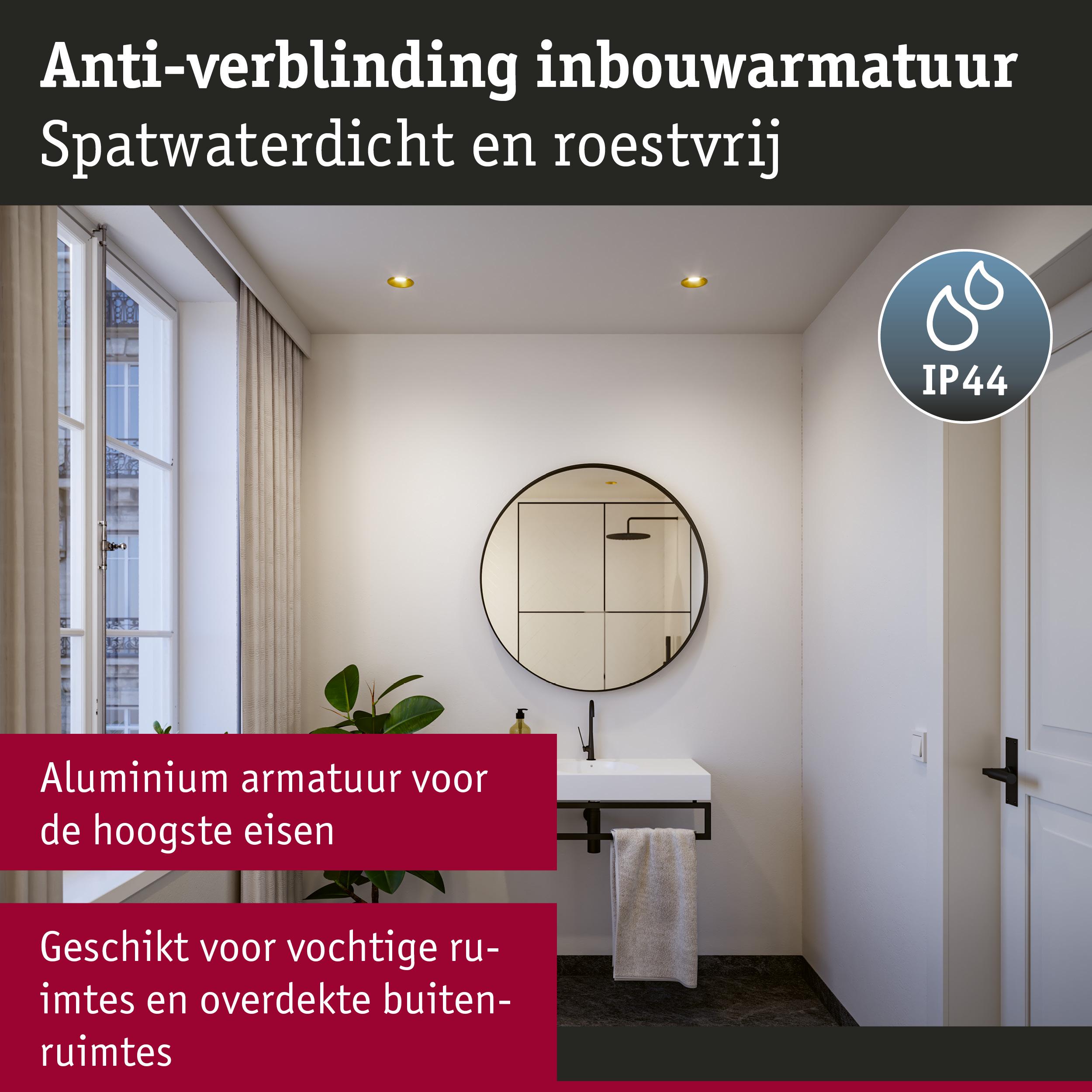 Spatwaterdichte en roestvrije aluminium inbouwspot met anti-verblindingsfunctie voor vochtige ruimtes