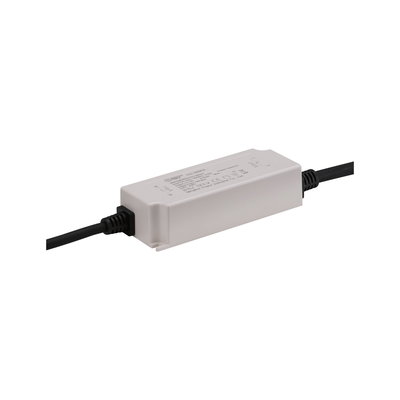 White LED driver housing with black cable, rectangular shape for LED lighting systems