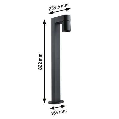 Black aluminum outdoor light measuring 822x233.5x165 mm for garden and exterior lighting.