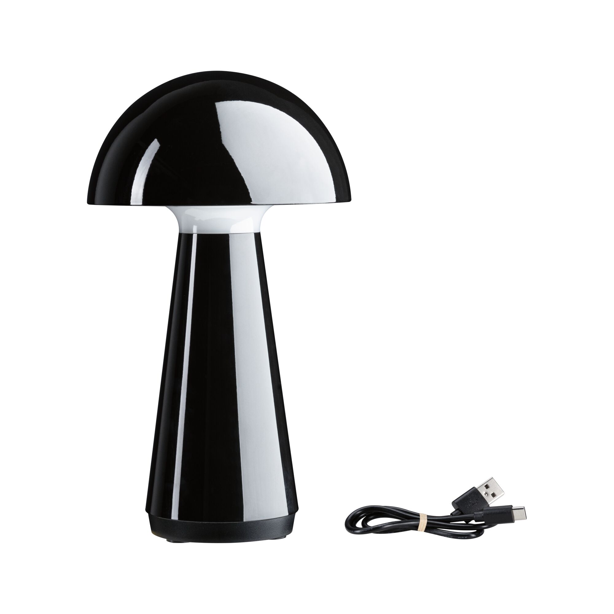Schwarze LED-Tischlampe aus Kunststoff mit Pilzform und USB-Ladekabel für moderne Beleuchtung
