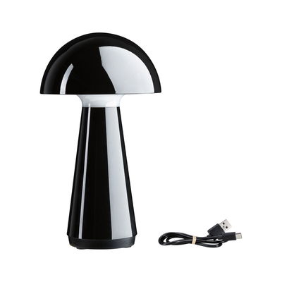 Schwarze LED-Tischlampe aus Kunststoff mit Pilzform und USB-Ladekabel für moderne Beleuchtung