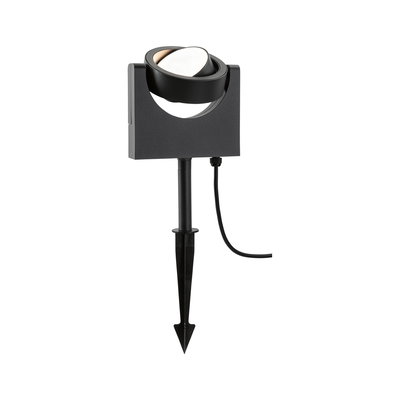 Black LED garden light with plastic ground spike for outdoor lighting and accent illumination