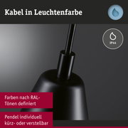 Schwarzes Pendellicht mit IP44 Schutz und Kabel in Leuchtenfarbe, individuell verstellbar