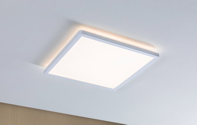 Modern square white LED ceiling light with indirect lighting for living spaces