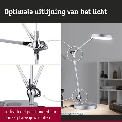 Moderne zilveren LED-bureaulamp met twee gewrichten voor flexibele lichtuitlijning en kantoorverlichting
