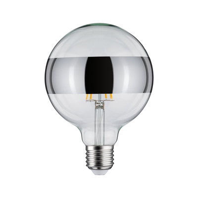 Clear glass bulb with silver mirror band and E27 base for decorative LED lighting and modern interior design