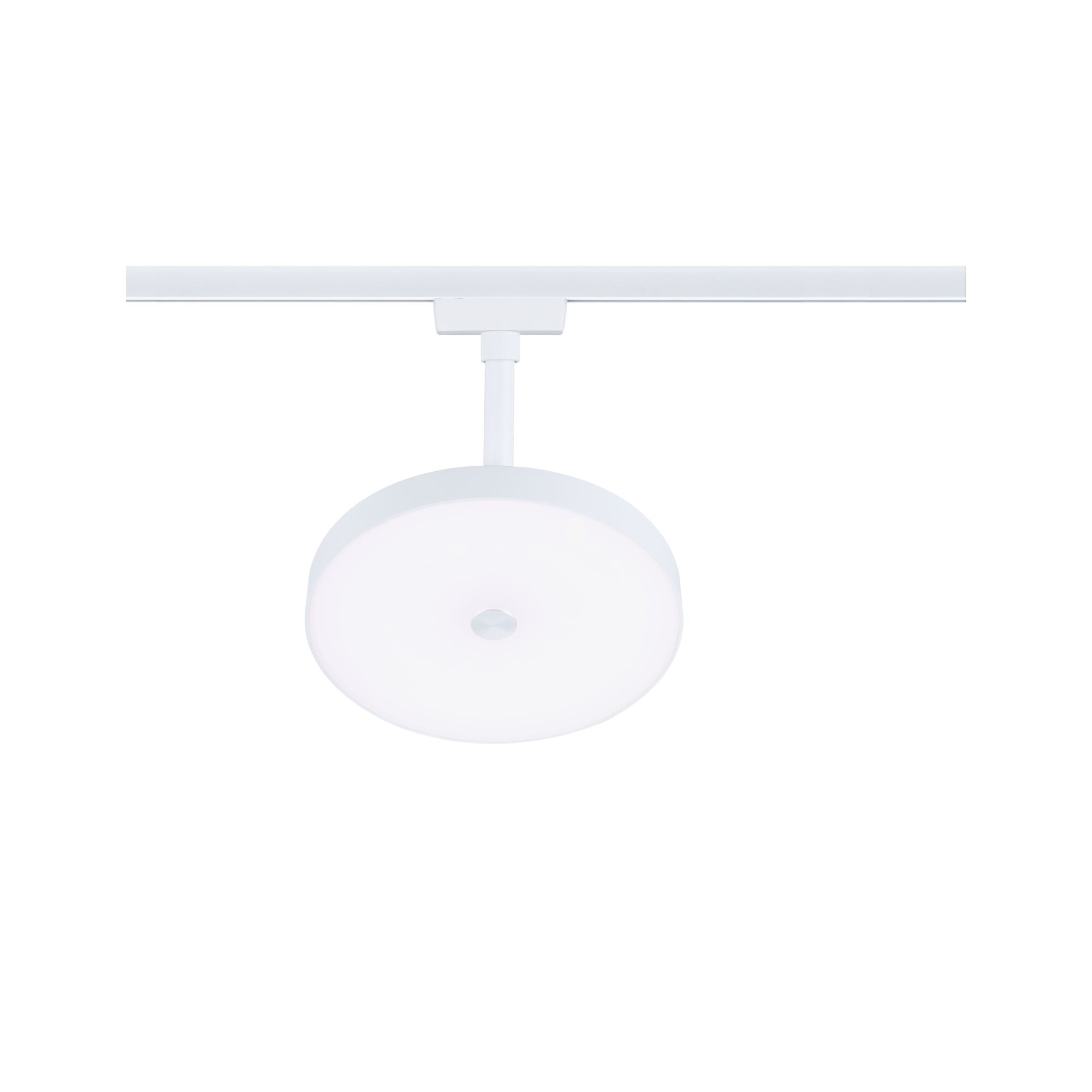Round white LED ceiling light made of plastic for track system with modern design