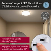 Plafonnier LED blanc Luiana avec fonction Power Select pour 13 ou 18 watts de puissance