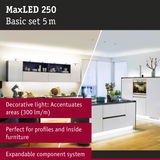 MaxLED 250 5m LED strip light in white, decorative lighting for furniture and profiles in a modern kitchen