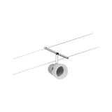 Spot sur câble moderne en métal argenté avec diffuseur blanc pour éclairage flexible