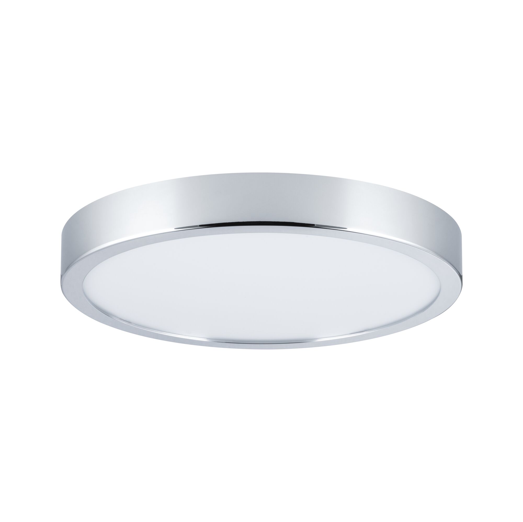Runde LED-Deckenleuchte mit Chromrahmen und weißem Diffusor für moderne Innenbeleuchtung